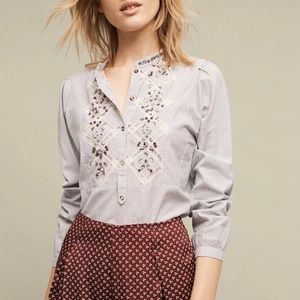 Anthropologie Needlepoint beaded striped shirt